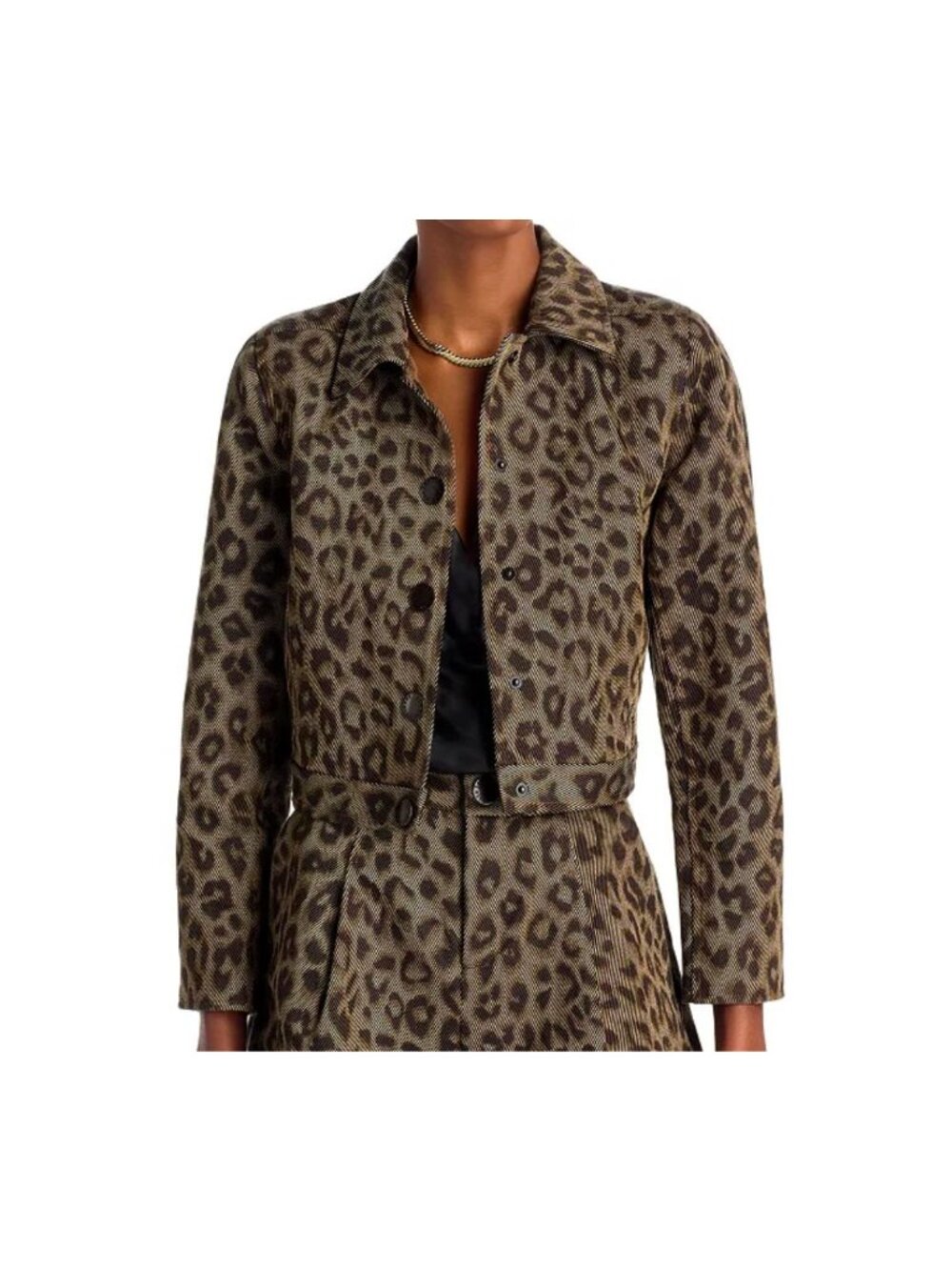 NWT L'Agence Marla Leopard Print Cropped Jacket Tan Multi Medium MSRP $525